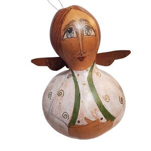 Large Karenlee Spencer Hand Painted Angel Gourd Peace On Earth 15" Tall